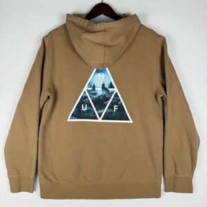 HUF Lupus Noctem Hoodie Mens Medium‎ Tan Brown Pullover Sweatshirt Streetwear